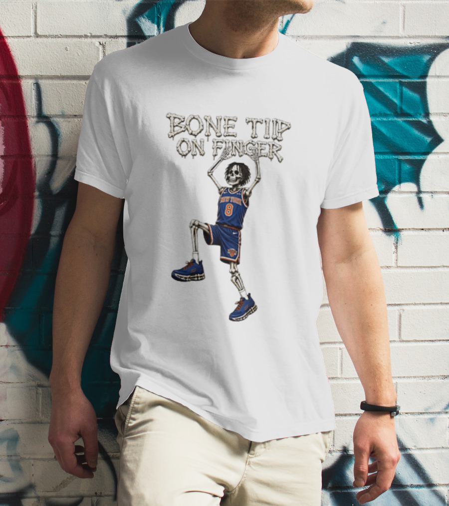 New York Knicks Bone Tip On Finger Skeleton Jersey Number 8 T-Shirt