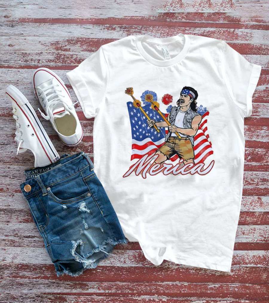 Patriotic Merica Man With Fireworks And American Flag T-Shirt