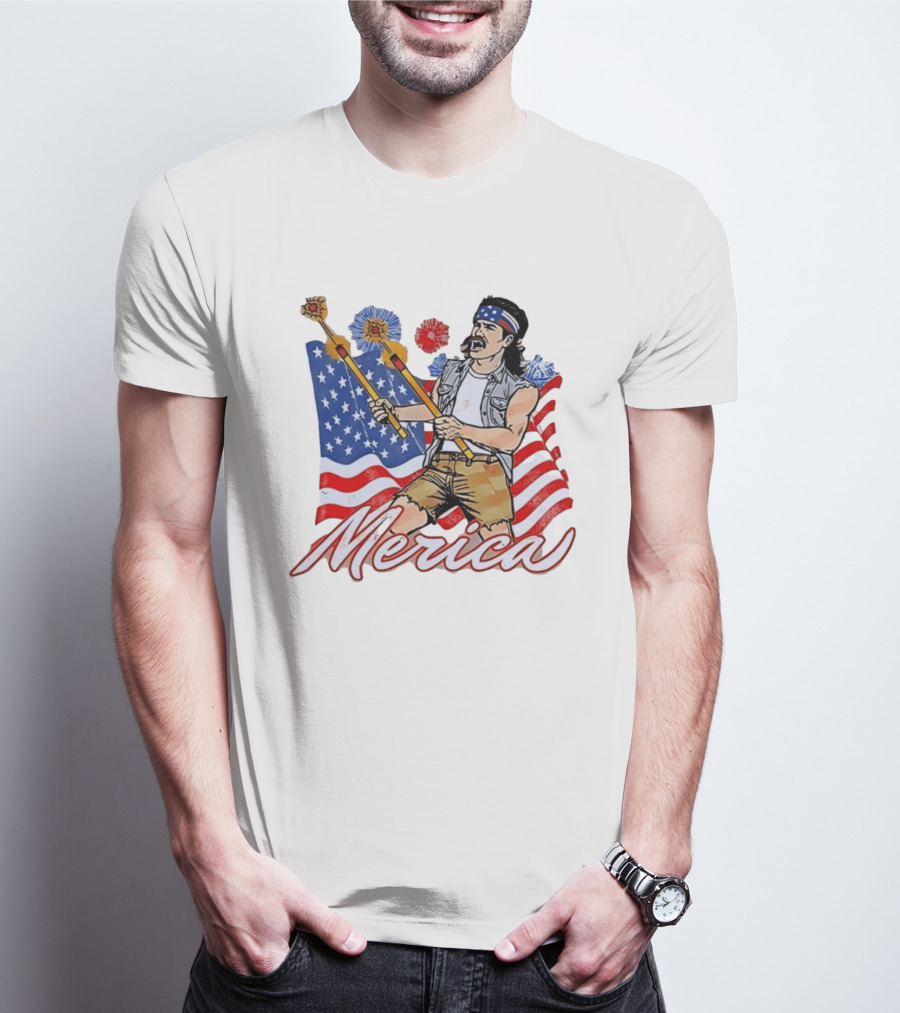 Patriotic Merica Man With Fireworks And American Flag T-Shirt