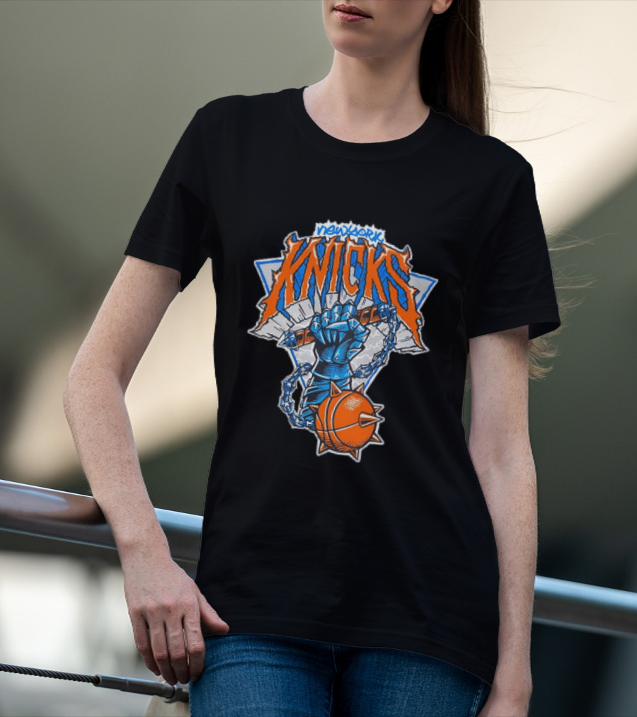 New York Knicks Fist Spiked Basketball Mace Burst Through Concrete T-Shirt