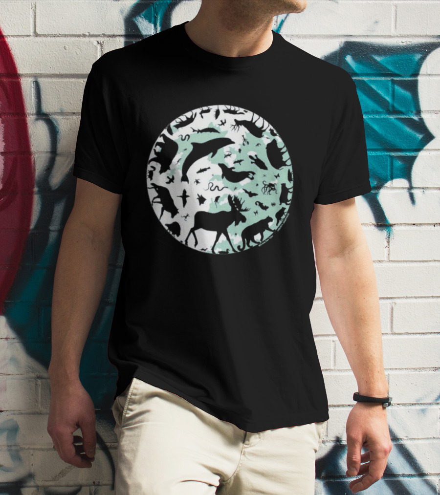 Night Animals Silhouette Circle Adult Navy 2026 T-Shirt