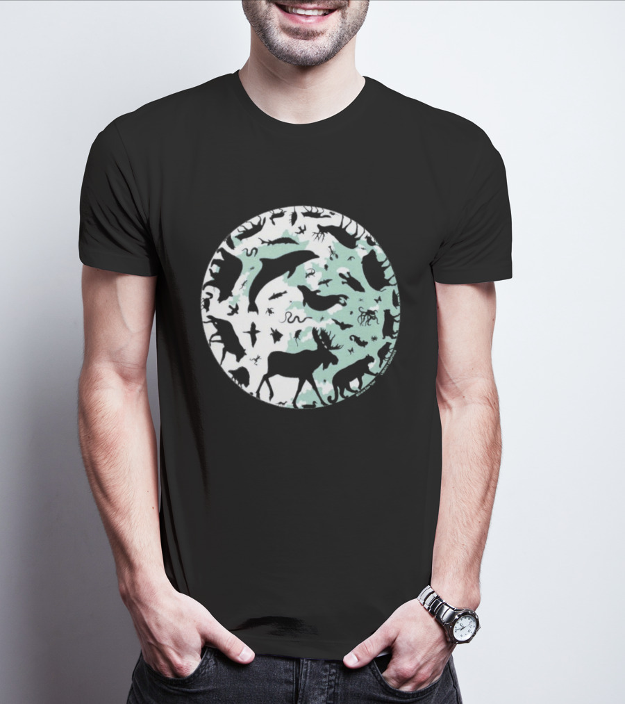 Night Animals Silhouette Circle Adult Navy 2026 T-Shirt