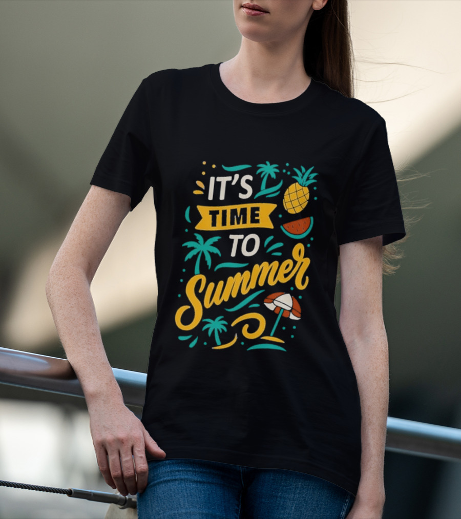 It's Time To Summer With Pineapple Watermelon Beach Umbrella T-Shirt