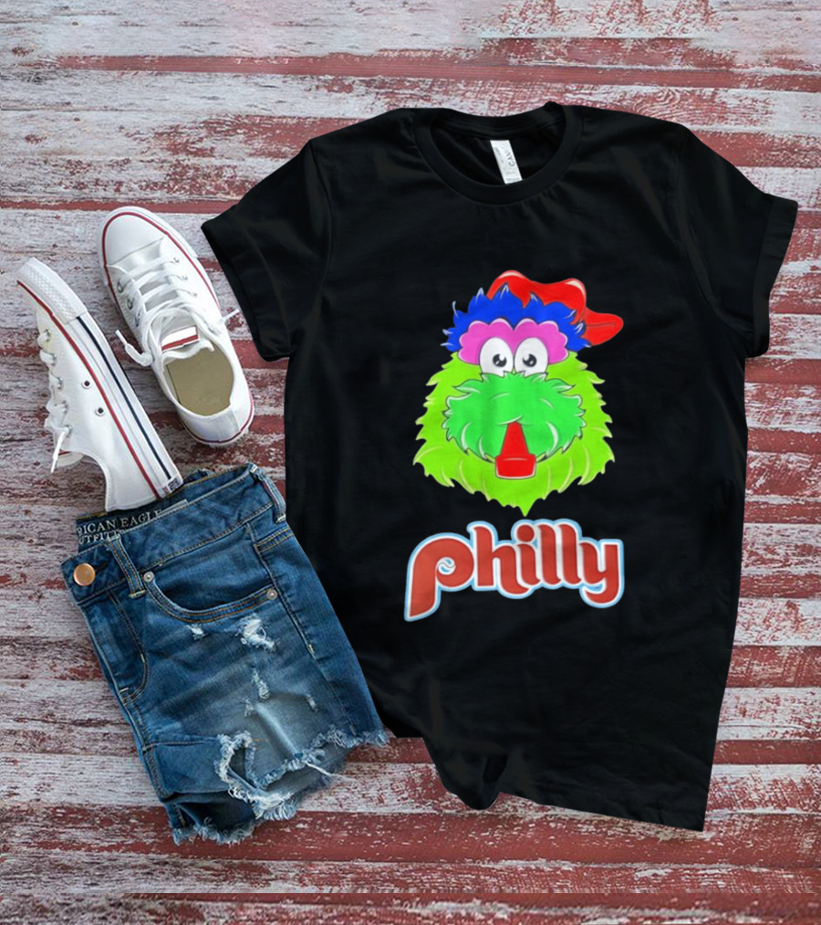 Philly Fanatics Whistle Philly Green Furry Mascot Red Hat T-Shirt