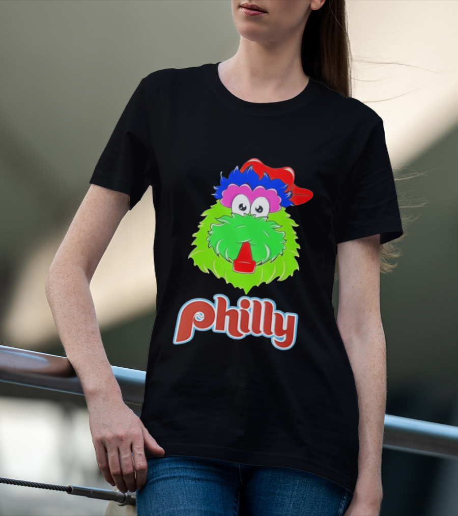 Philly Fanatics Whistle Philly Green Furry Mascot Red Hat T-Shirt