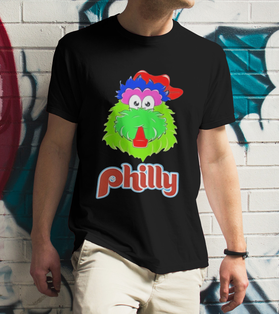Philly Fanatics Whistle Philly Green Furry Mascot Red Hat T-Shirt