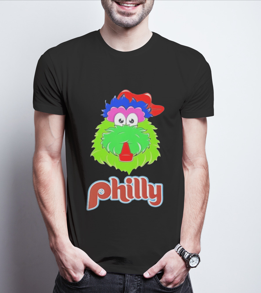 Philly Fanatics Whistle Philly Green Furry Mascot Red Hat T-Shirt