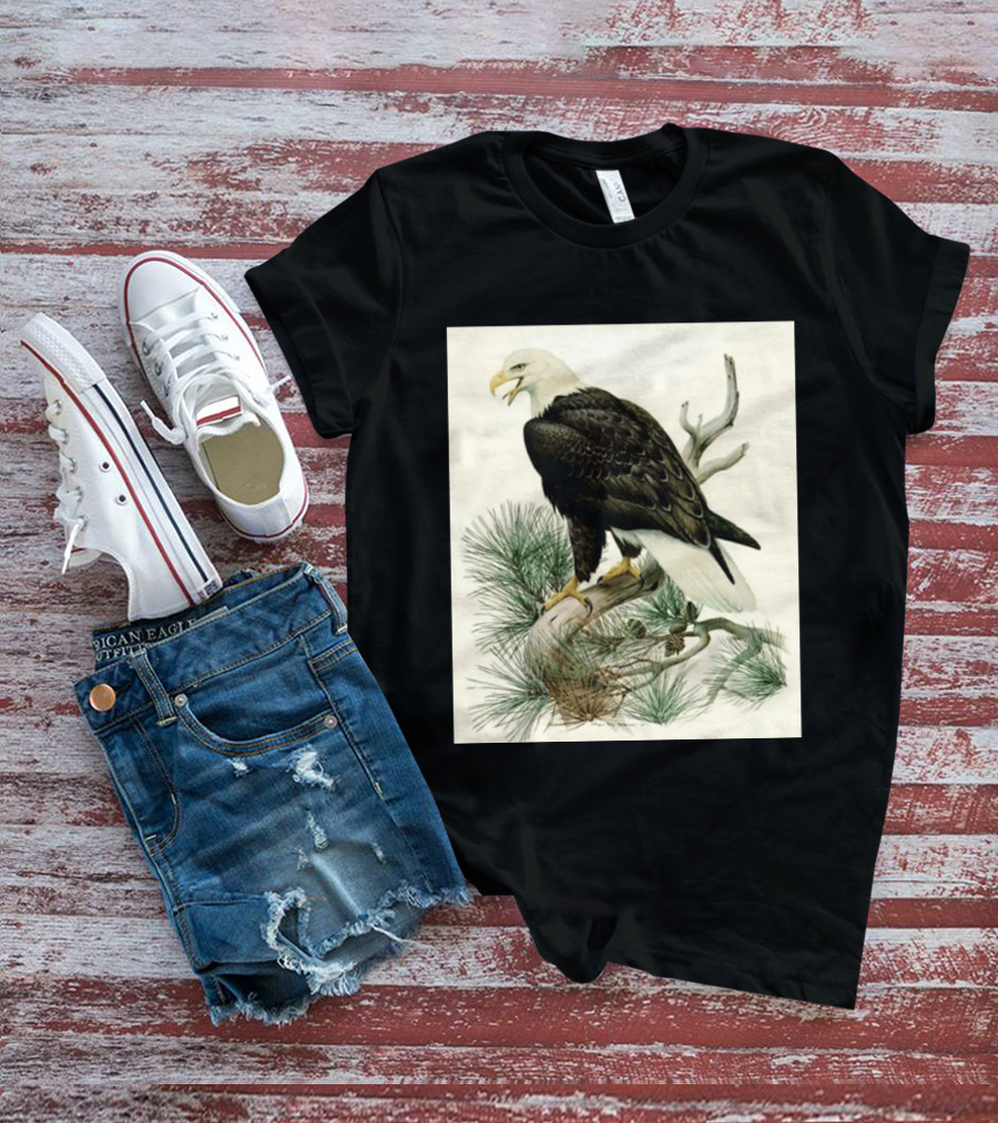 Roger Tory Peterson Bald Eagle Illustration On Stone Background 2026 T-Shirt
