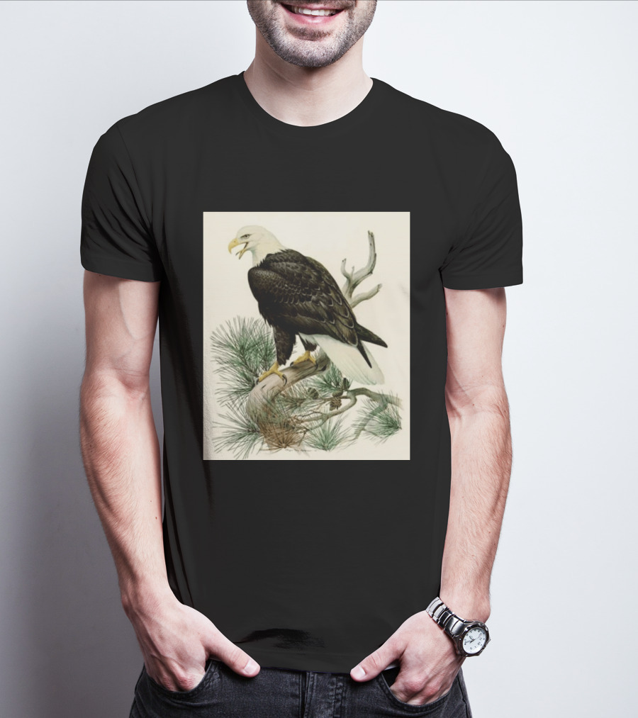 Roger Tory Peterson Bald Eagle Illustration On Stone Background 2026 T-Shirt