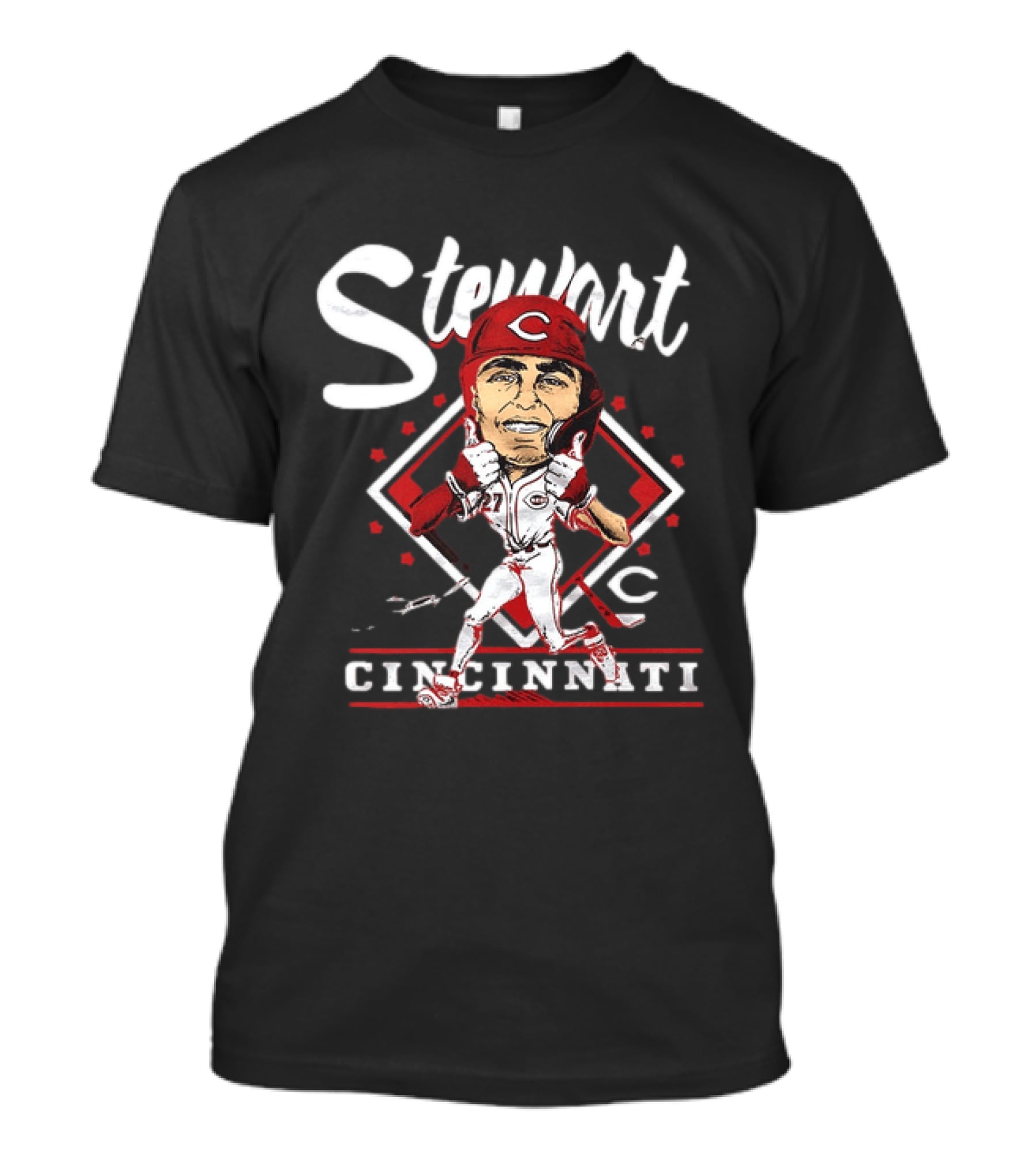Cincinnati Reds Sal Stewart Baseball Caricature T-Shirt