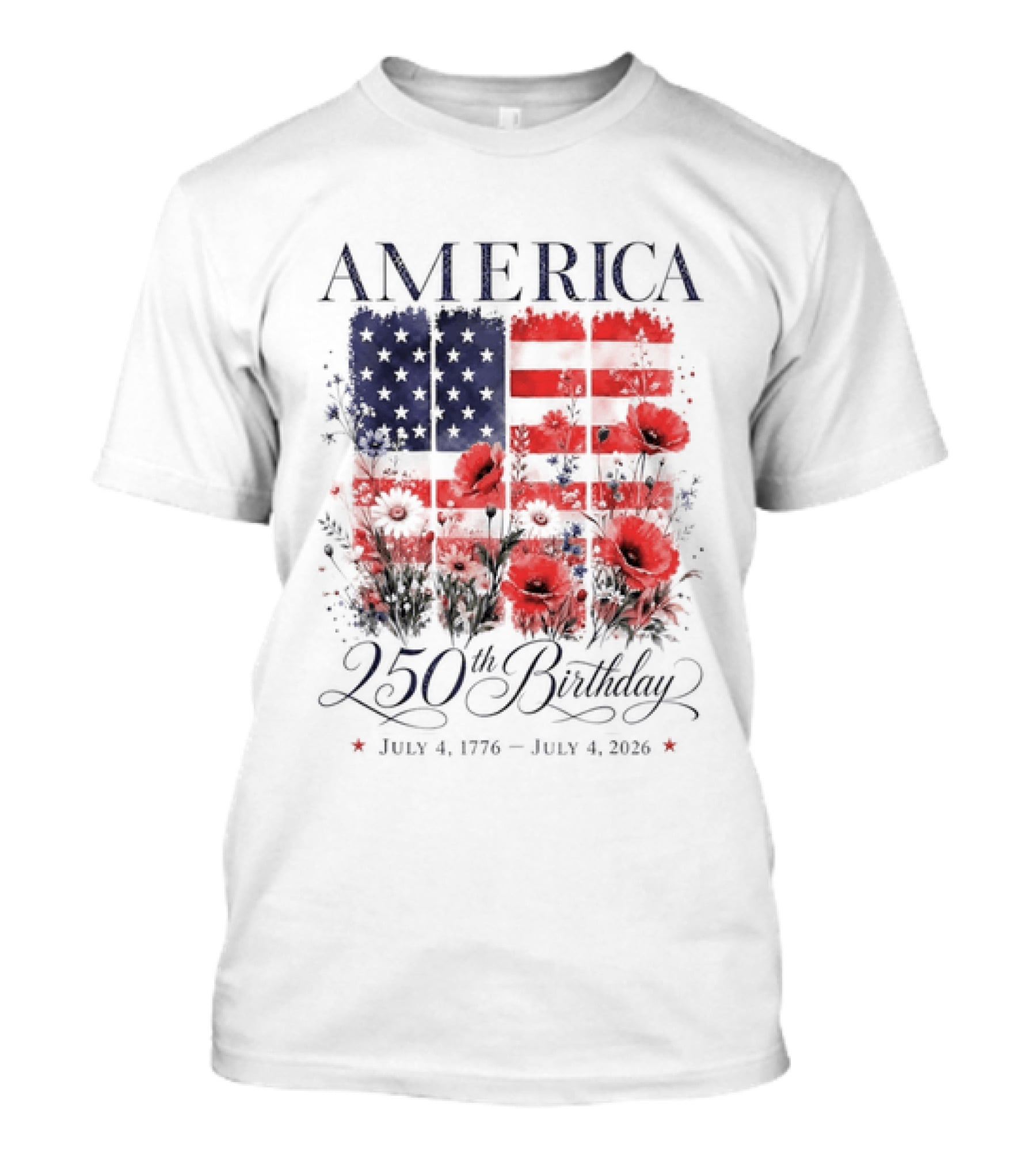 America 250th Birthday July 4 1776 2026 Floral Flag T-Shirt