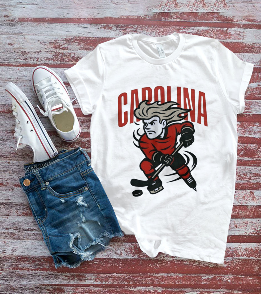 Carolina Hockey Action Figure Skating Puck Player T-Shirt