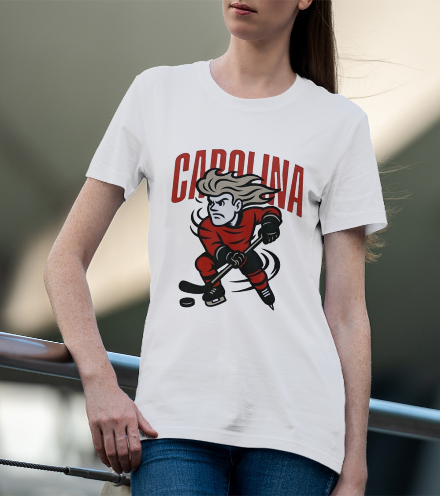 Carolina Hockey Action Figure Skating Puck Player T-Shirt