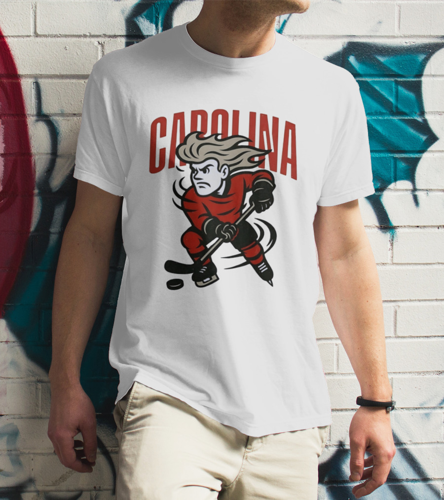 Carolina Hockey Action Figure Skating Puck Player T-Shirt