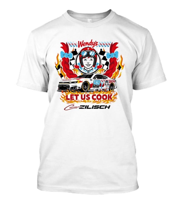Wendy's Let Us Cook Connor Zilisch Racing Car Flames And Checkered Flag T-Shirt