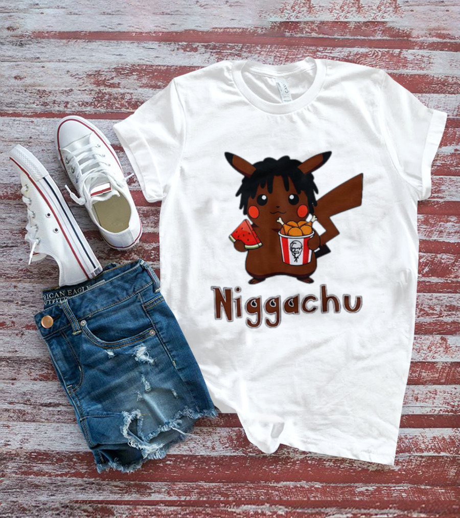 Niggachu Pikachu With Fried Chicken And Watermelon T-Shirt
