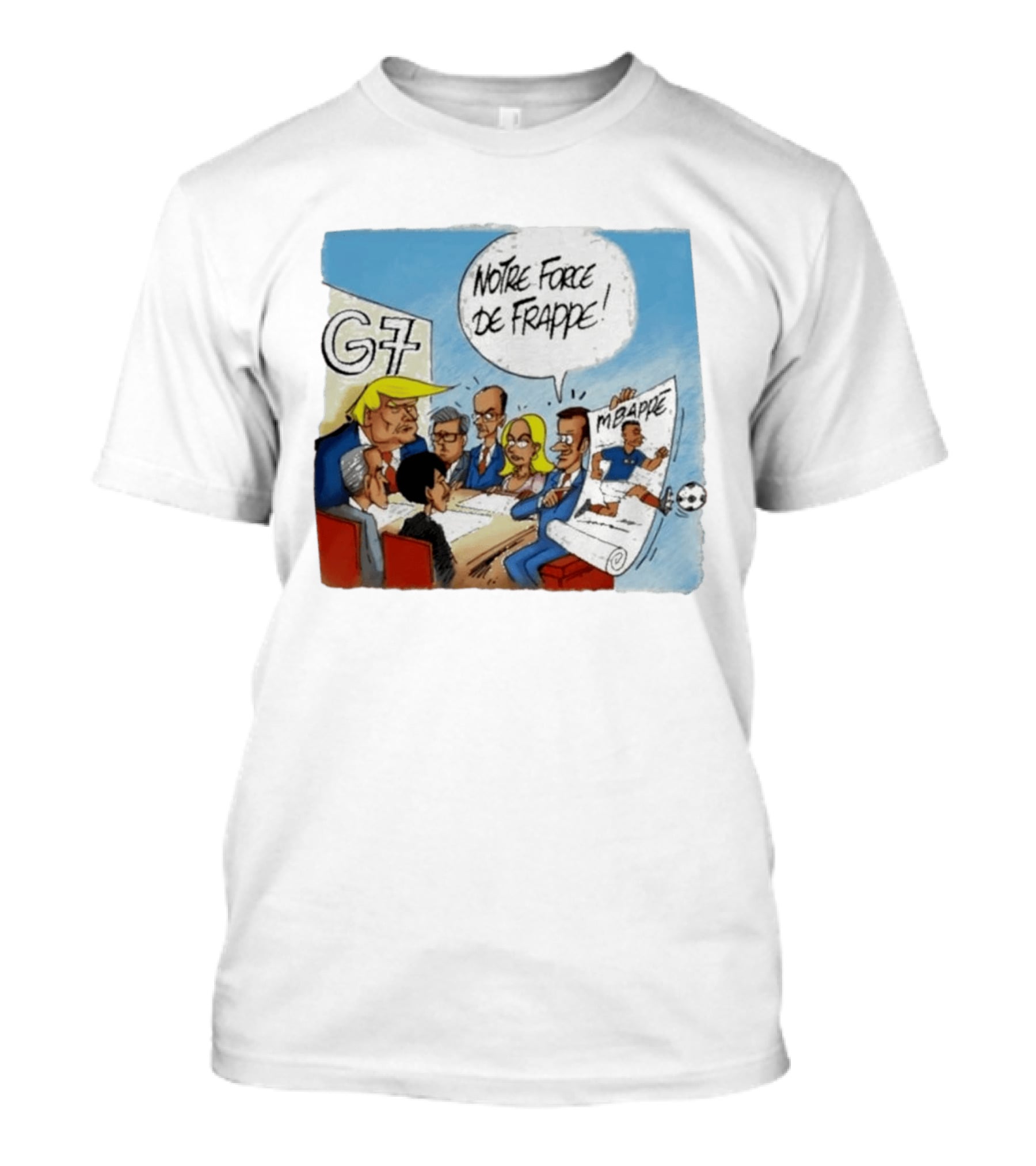 G7 Notre Force De Frappe Mbappe Cartoon Conference Scene T-Shirt