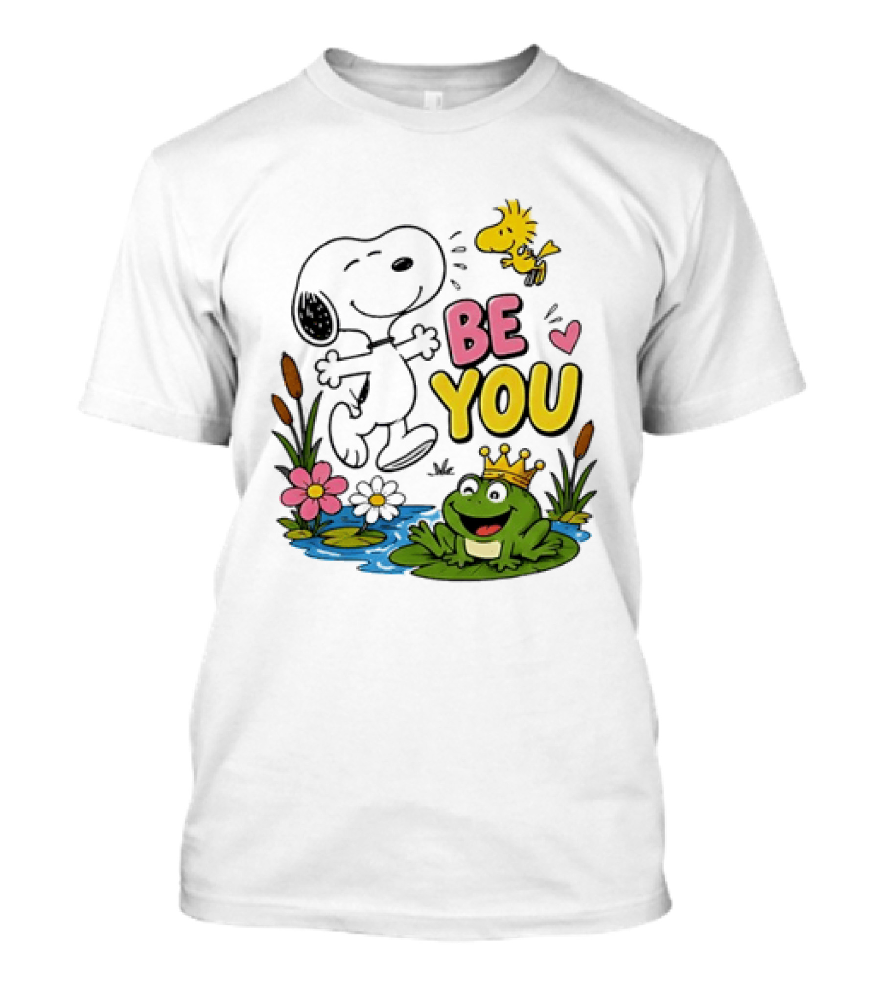 Snoopy And Woodstock Be You Frog Watercolor Flowers T-Shirt