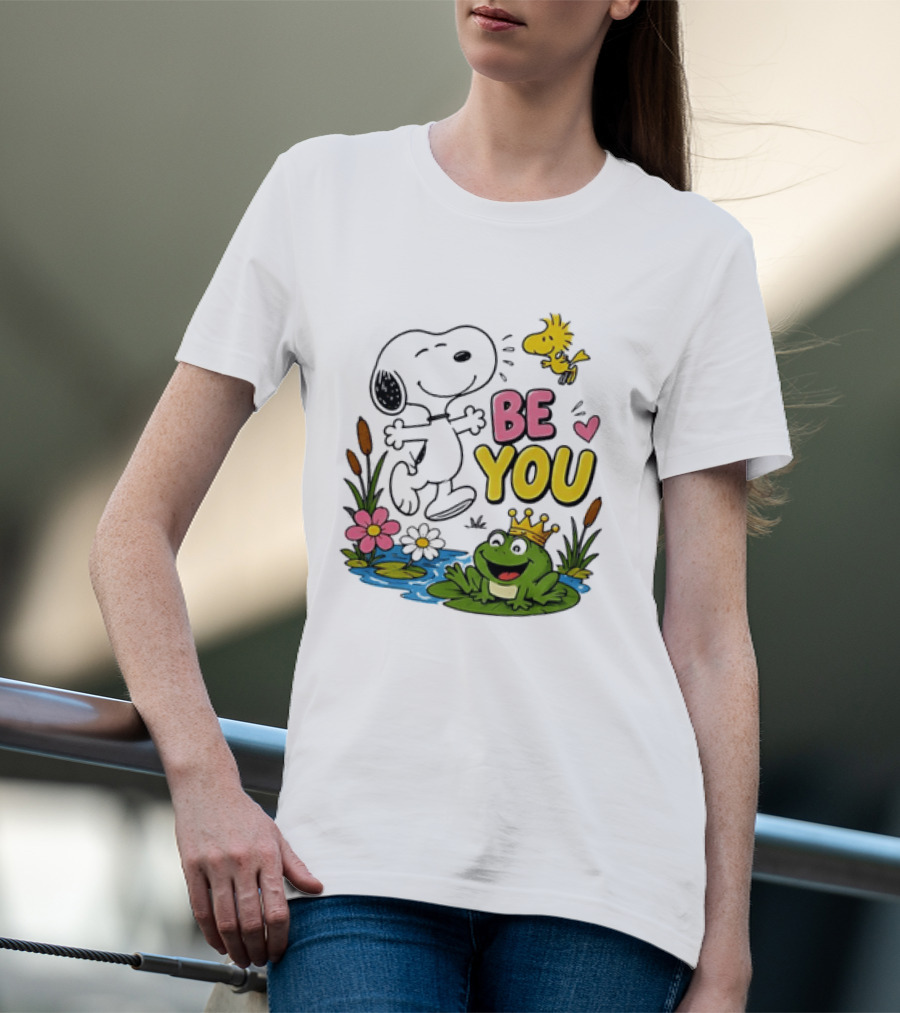 Snoopy And Woodstock Be You Frog Watercolor Flowers T-Shirt