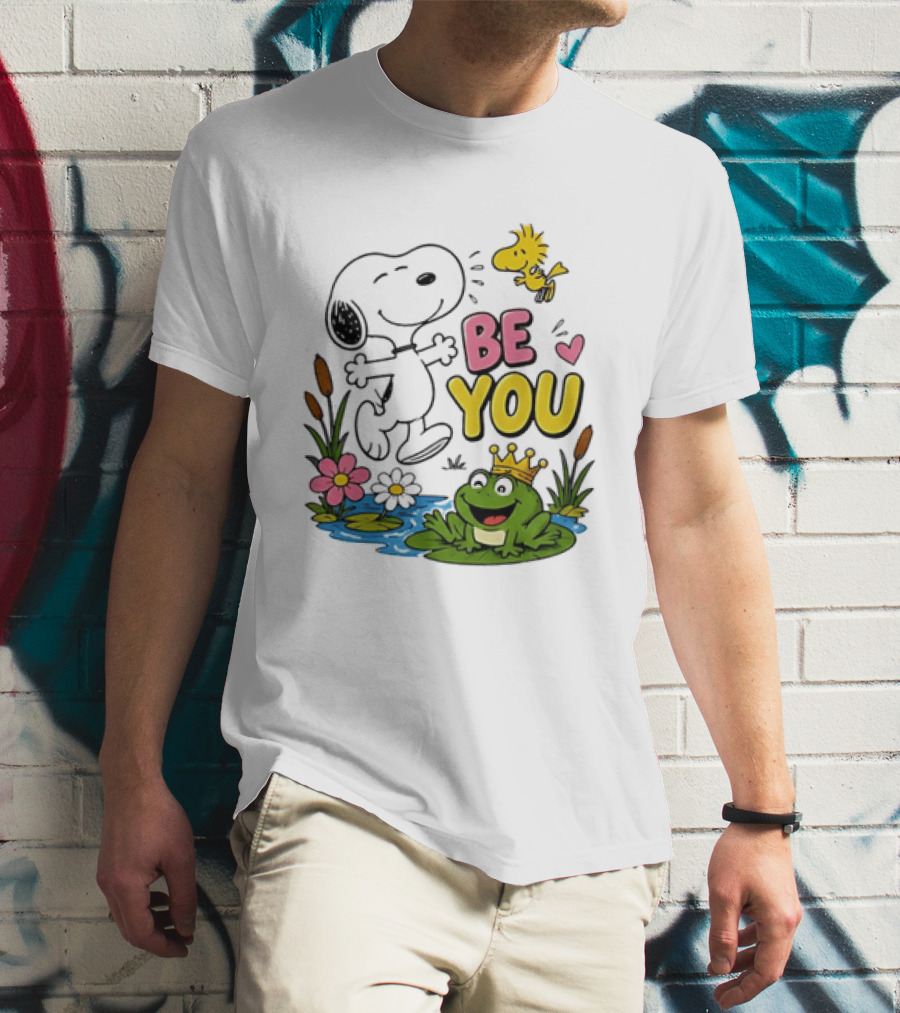 Snoopy And Woodstock Be You Frog Watercolor Flowers T-Shirt