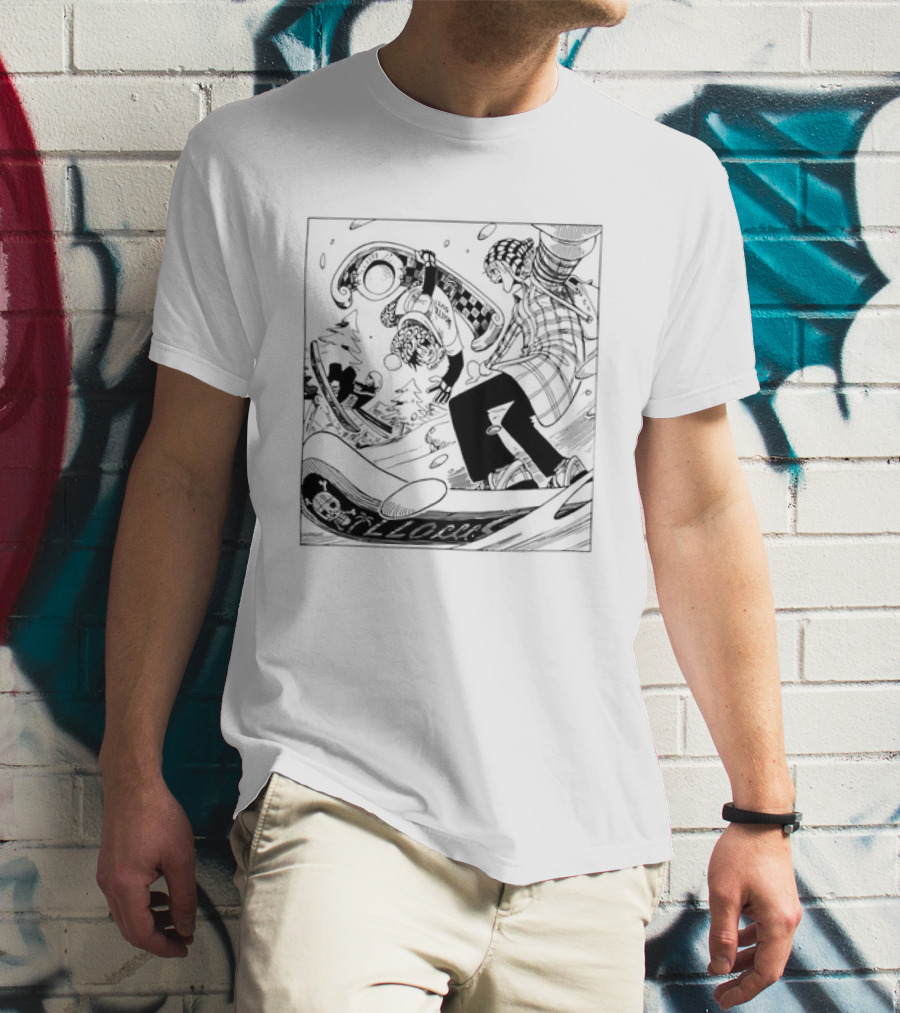 Snowboarding One Piece Crew Manga Style Action White Out Winter Scene T-Shirt