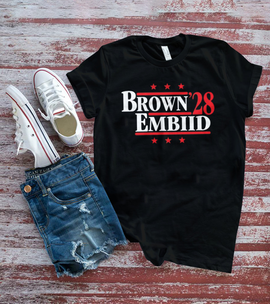 Brown Embiid 28 Philadelphia 76ers Seven Stars T-Shirt