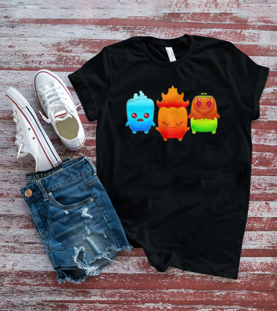 Water Fire And Earth Elemental Creatures Fireboy And Watergirl Cute Characters T-Shirt
