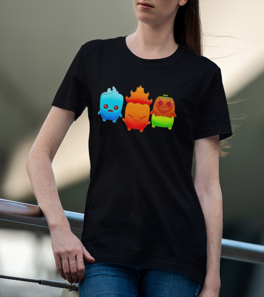 Water Fire And Earth Elemental Creatures Fireboy And Watergirl Cute Characters T-Shirt
