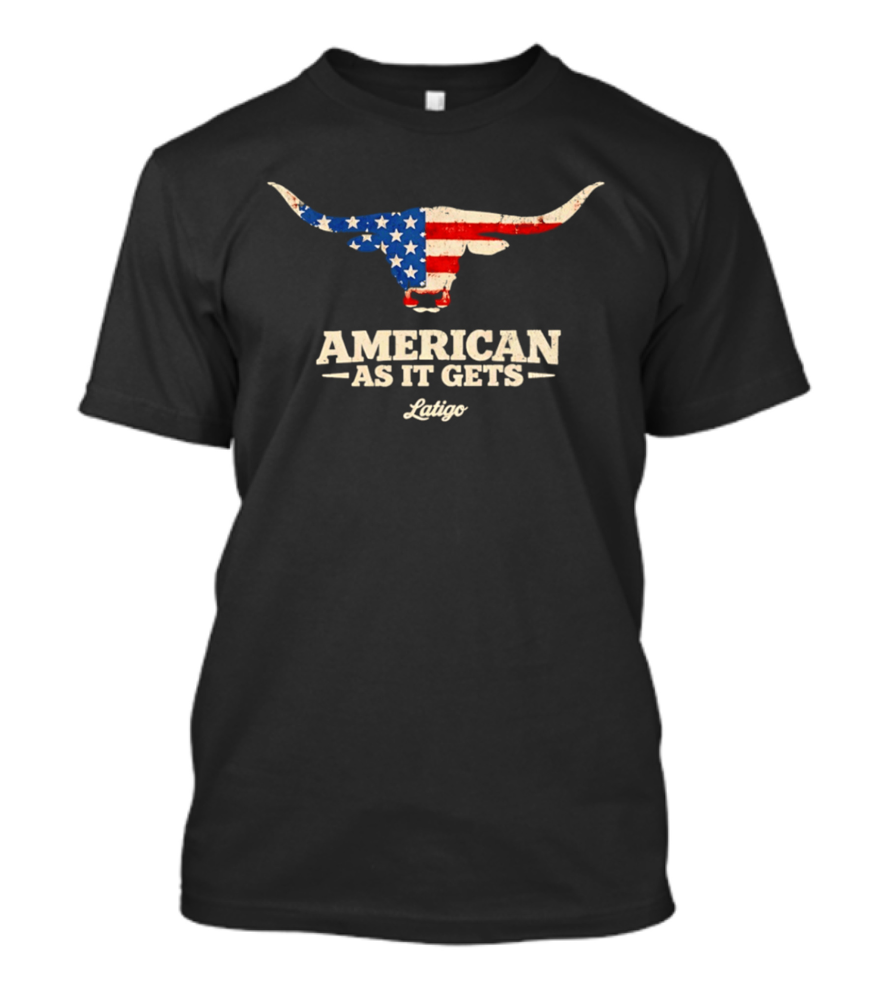 Latigo American As It Gets USA Flag Longhorn Bull T-Shirt