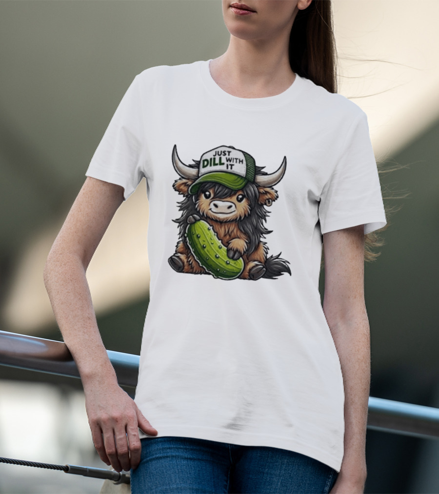 Highland Cow Just Dill With It Pickle Hat T-Shirt