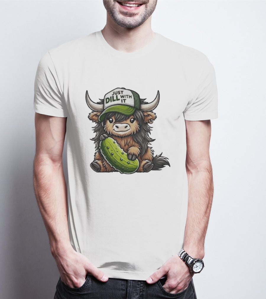 Highland Cow Just Dill With It Pickle Hat T-Shirt