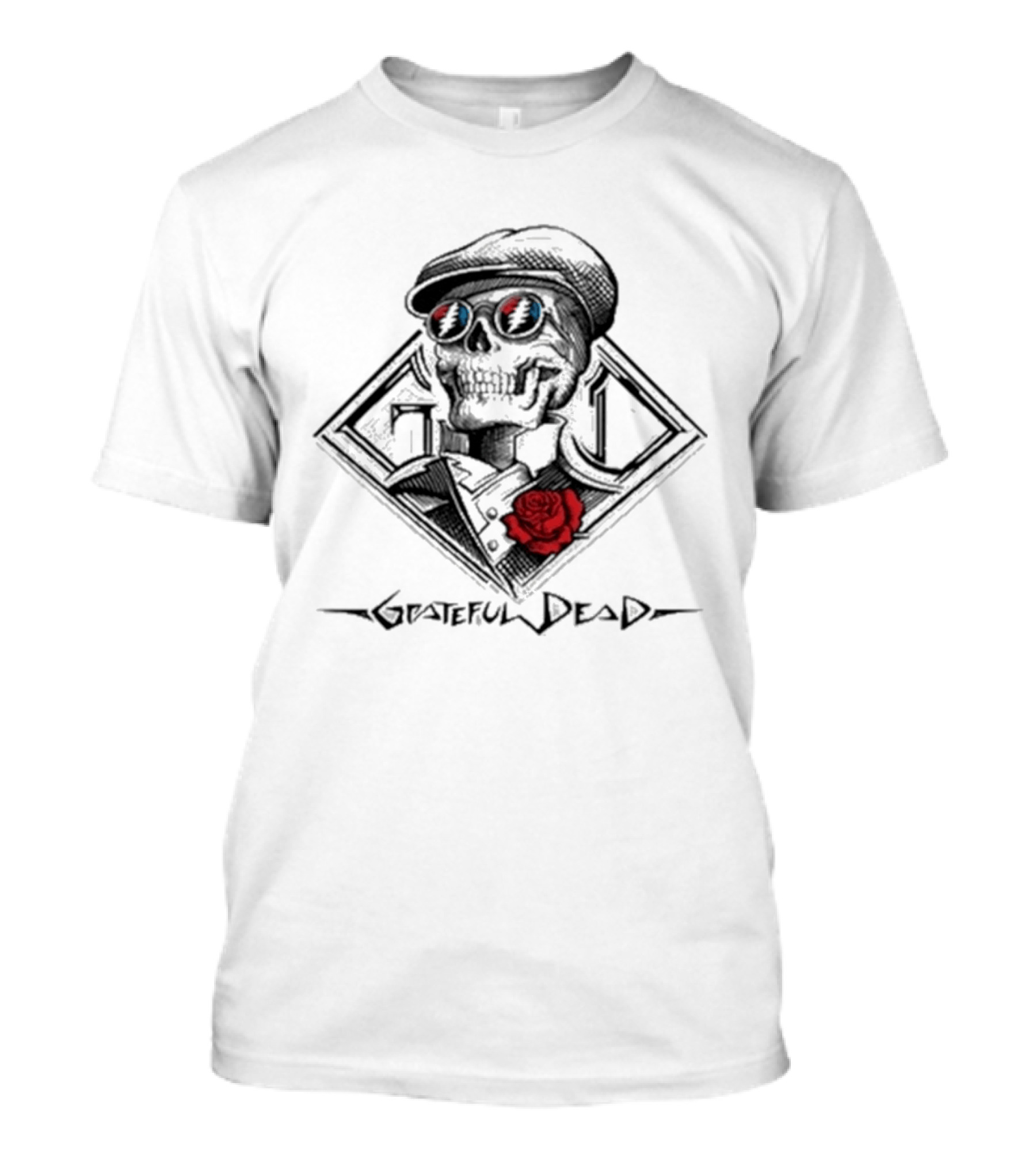 Grateful Dead Derby Skeleton With Rose And Cap T-Shirt