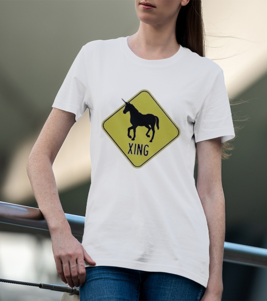 Unicorn Xing Mythical Creature Crosswalk Sign T-Shirt
