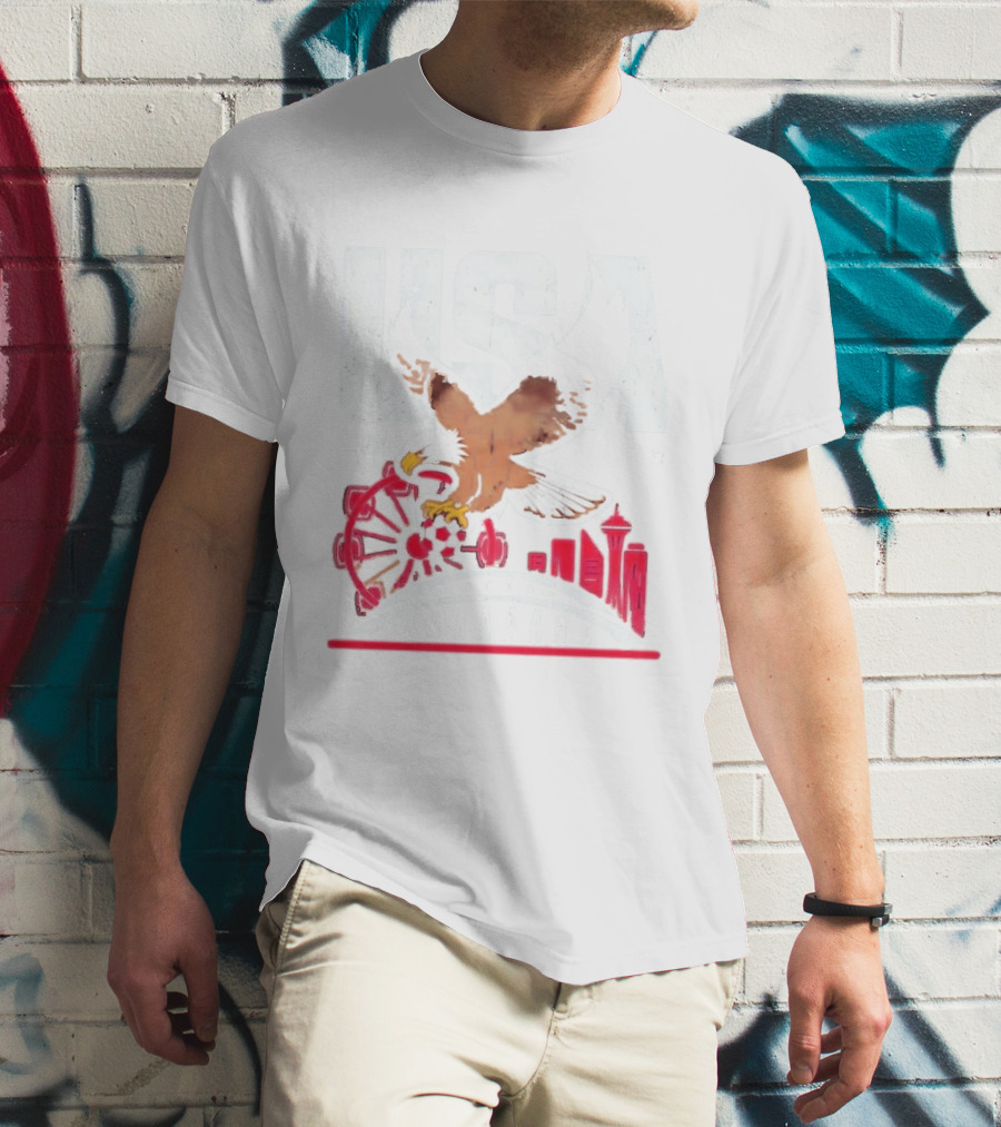 USA 2026 Eagle Space Needle Soccer Seattle Ferris Wheel T-Shirt