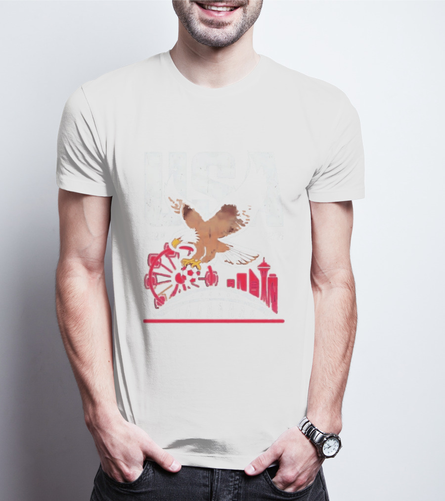 USA 2026 Eagle Space Needle Soccer Seattle Ferris Wheel T-Shirt