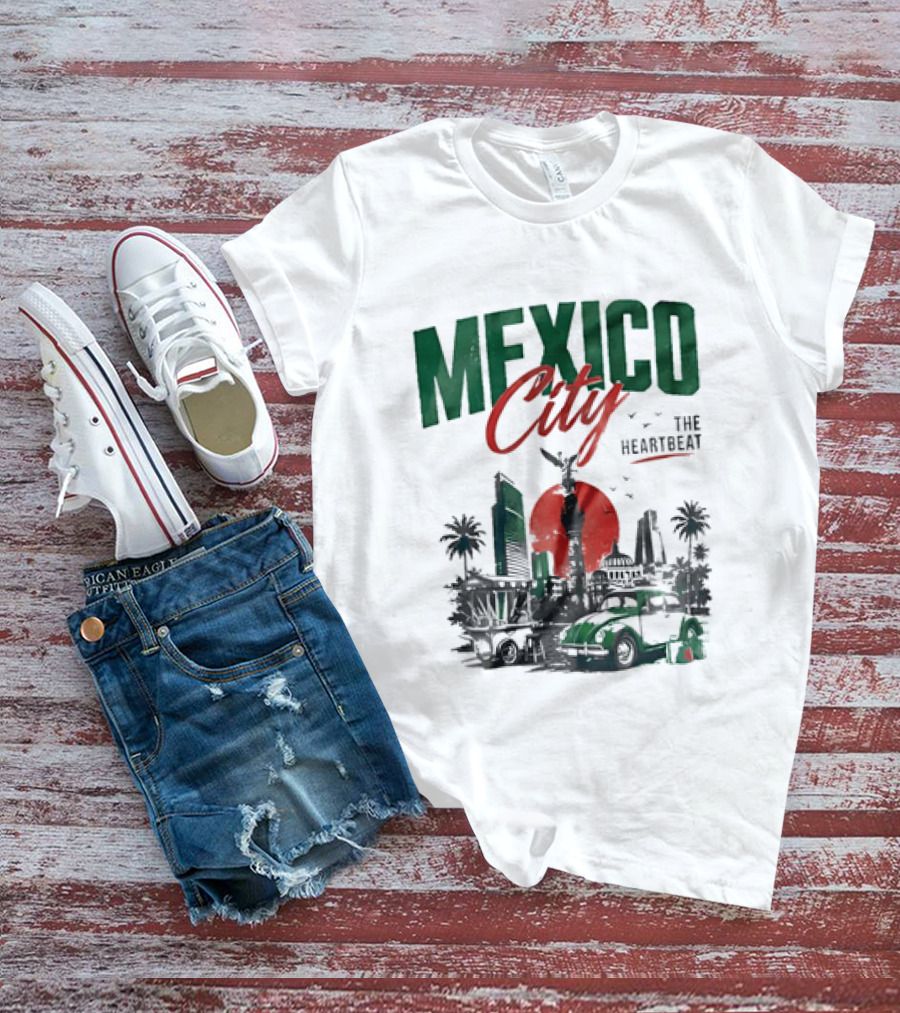Mexico City Skyline Angel Of Independence Vibrant Heartbeat Landscape T-Shirt