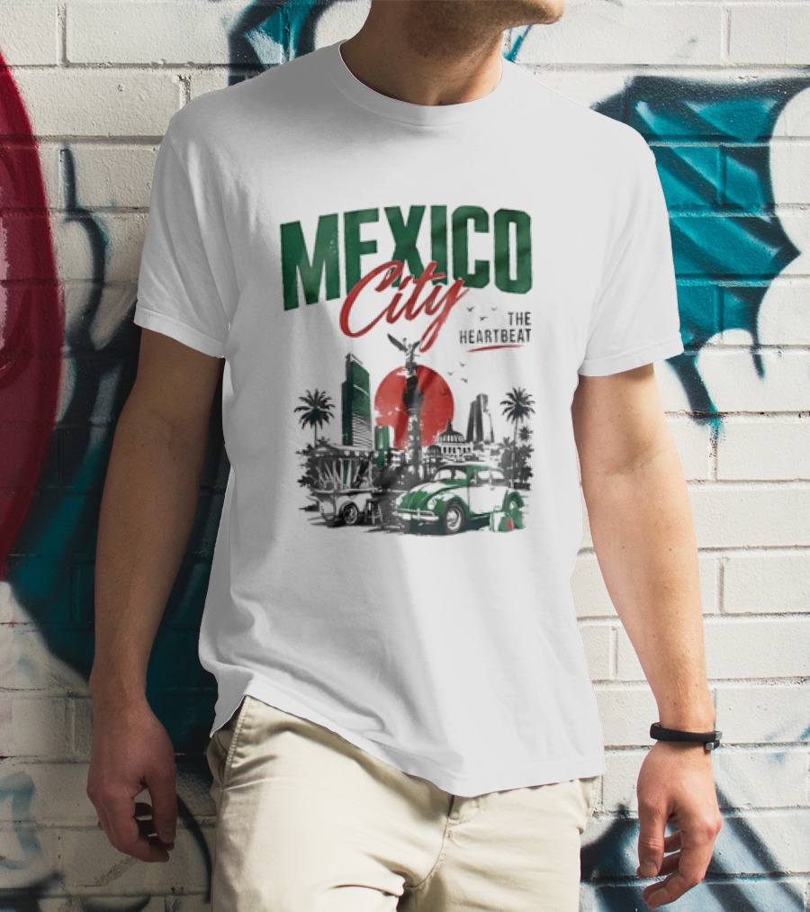 Mexico City Skyline Angel Of Independence Vibrant Heartbeat Landscape T-Shirt
