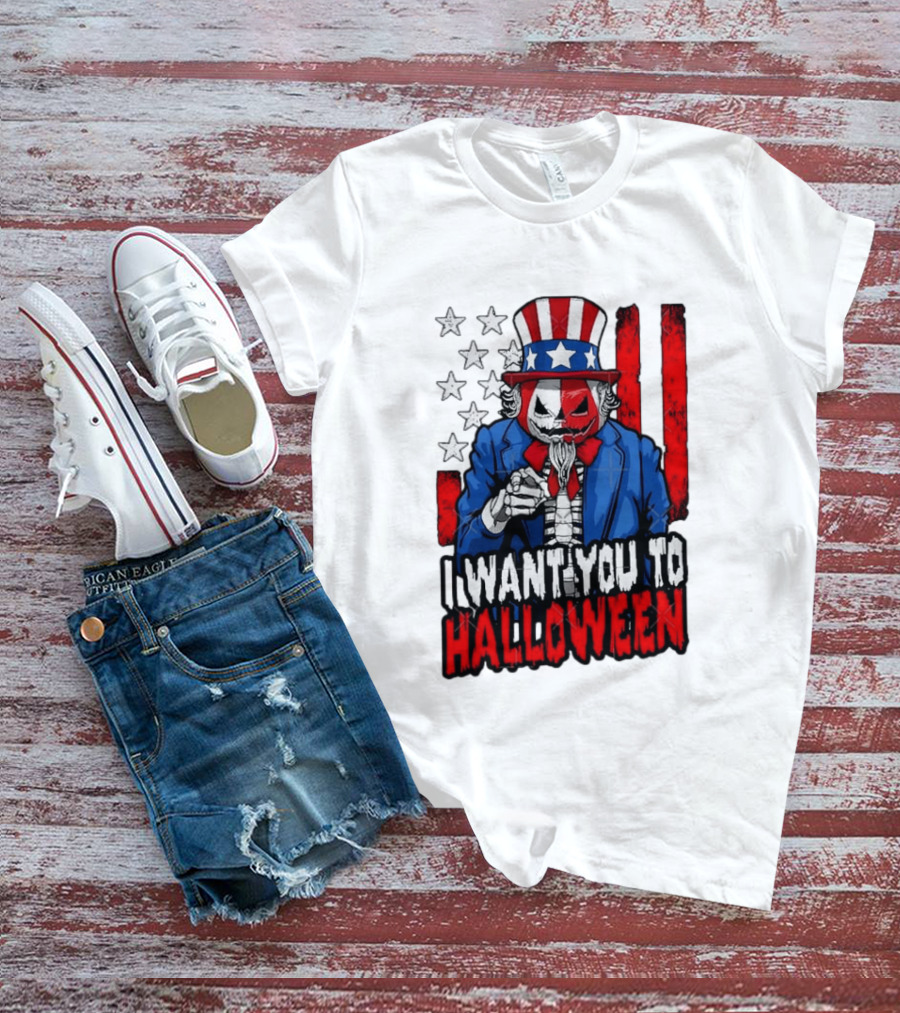 USA Patriotic Zombie Uncle Sam Pumpkin I Want You To Halloween T-Shirt
