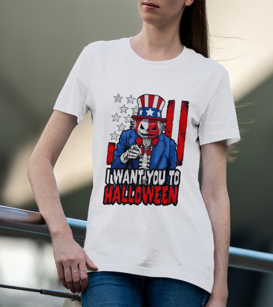 USA Patriotic Zombie Uncle Sam Pumpkin I Want You To Halloween T-Shirt
