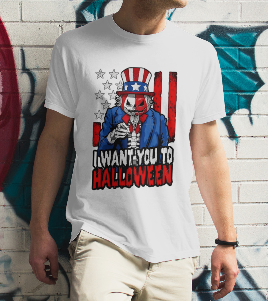 USA Patriotic Zombie Uncle Sam Pumpkin I Want You To Halloween T-Shirt