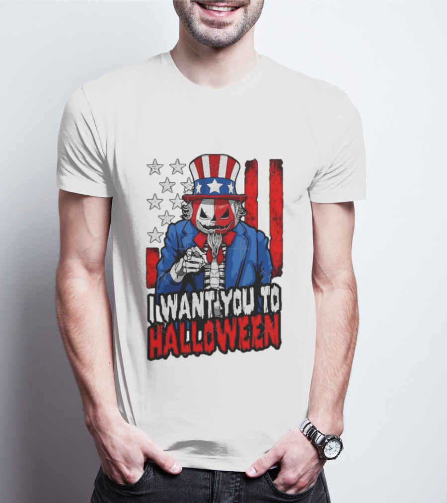 USA Patriotic Zombie Uncle Sam Pumpkin I Want You To Halloween T-Shirt