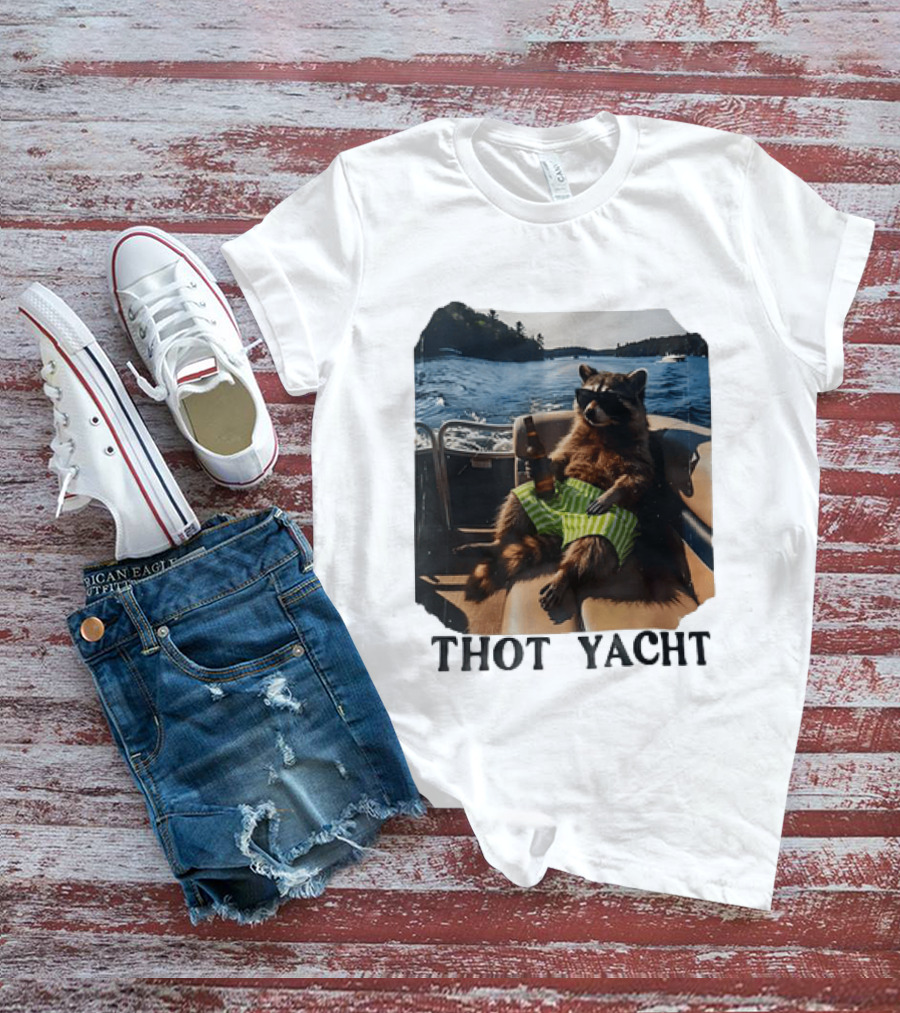 Raccoon Relaxing Thot Yacht Boat Adventure T-Shirt