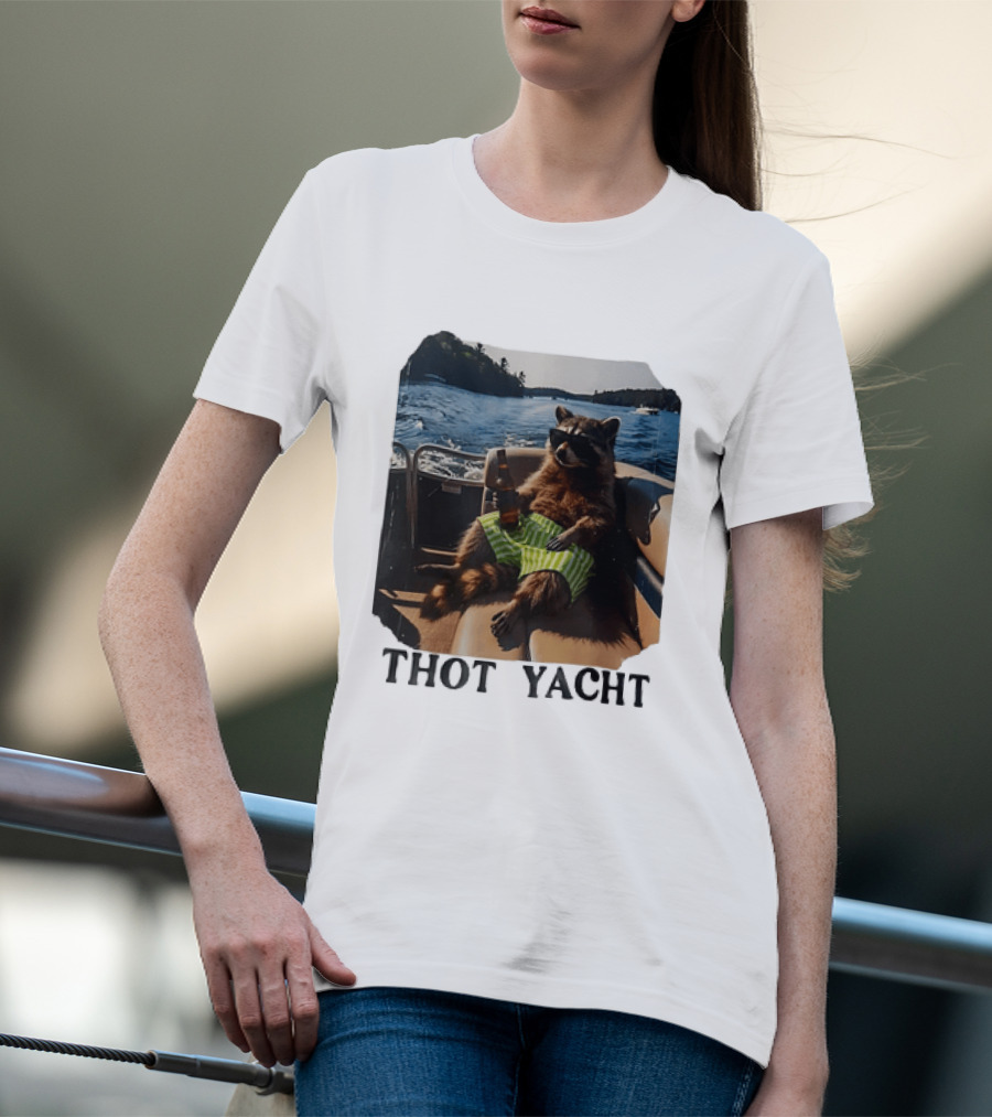 Raccoon Relaxing Thot Yacht Boat Adventure T-Shirt