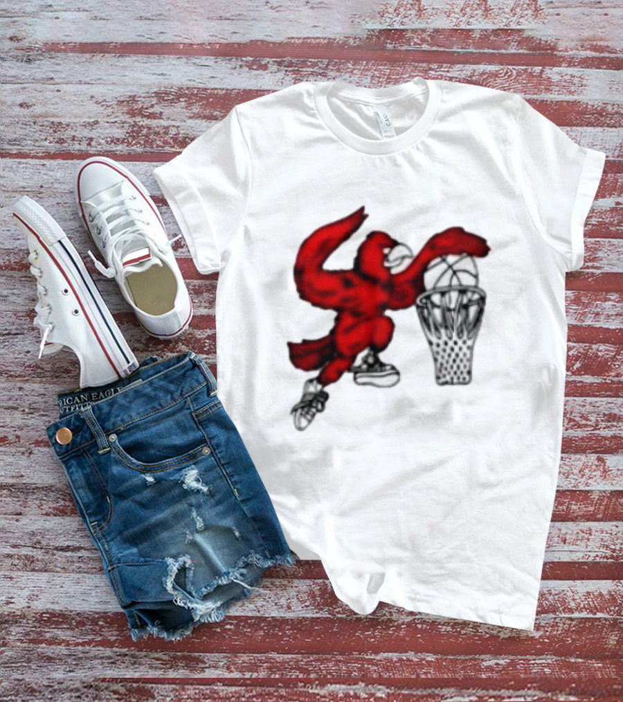 Red Cardinal Bird Dunking Basketball T-Shirt