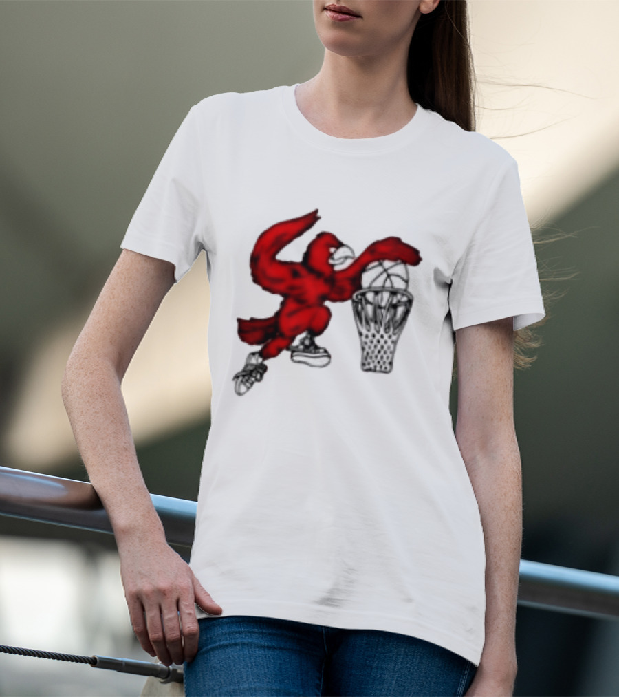 Red Cardinal Bird Dunking Basketball T-Shirt