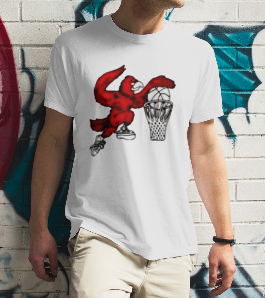 Red Cardinal Bird Dunking Basketball T-Shirt