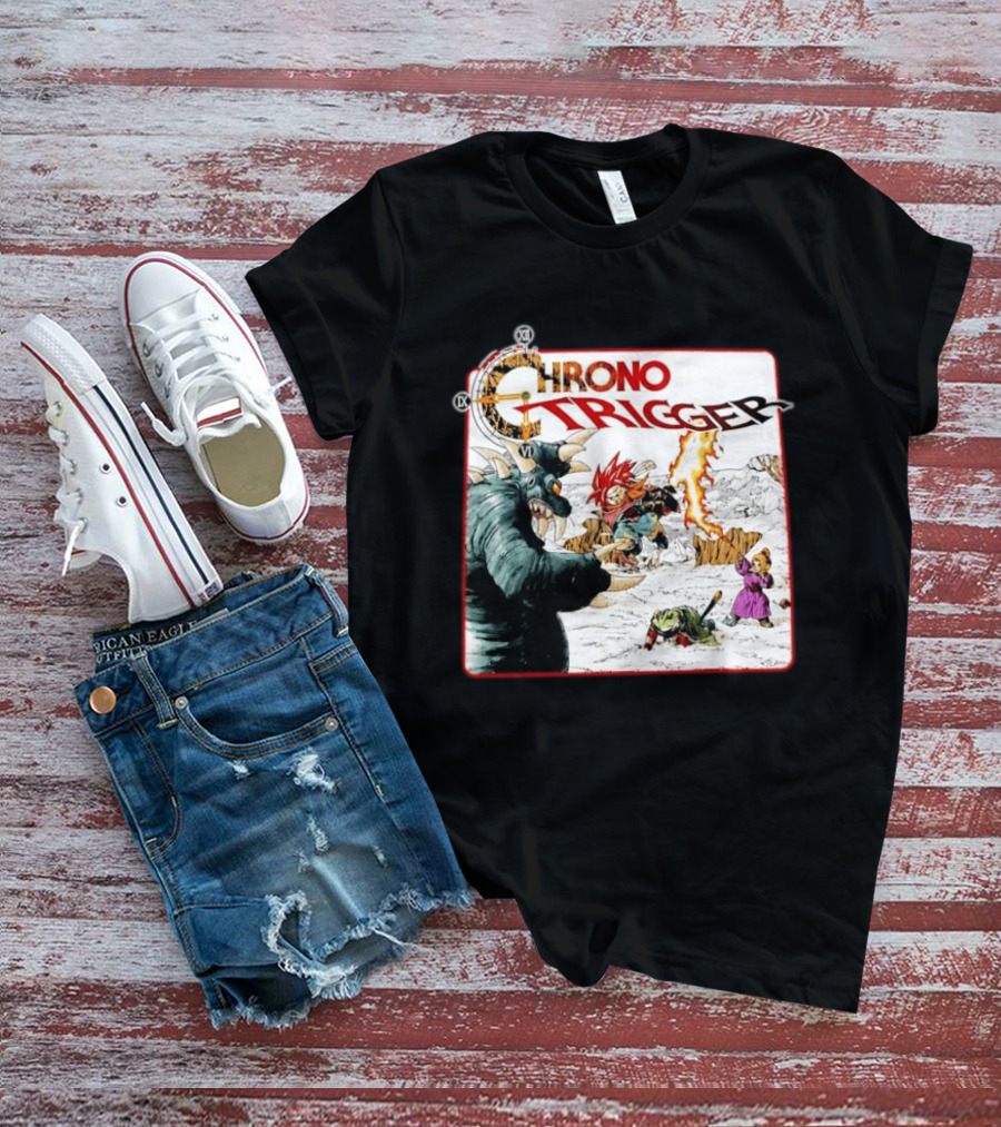 Chrono Trigger Iconic Gaming Adventure Characters And Battle Scene T-Shirt