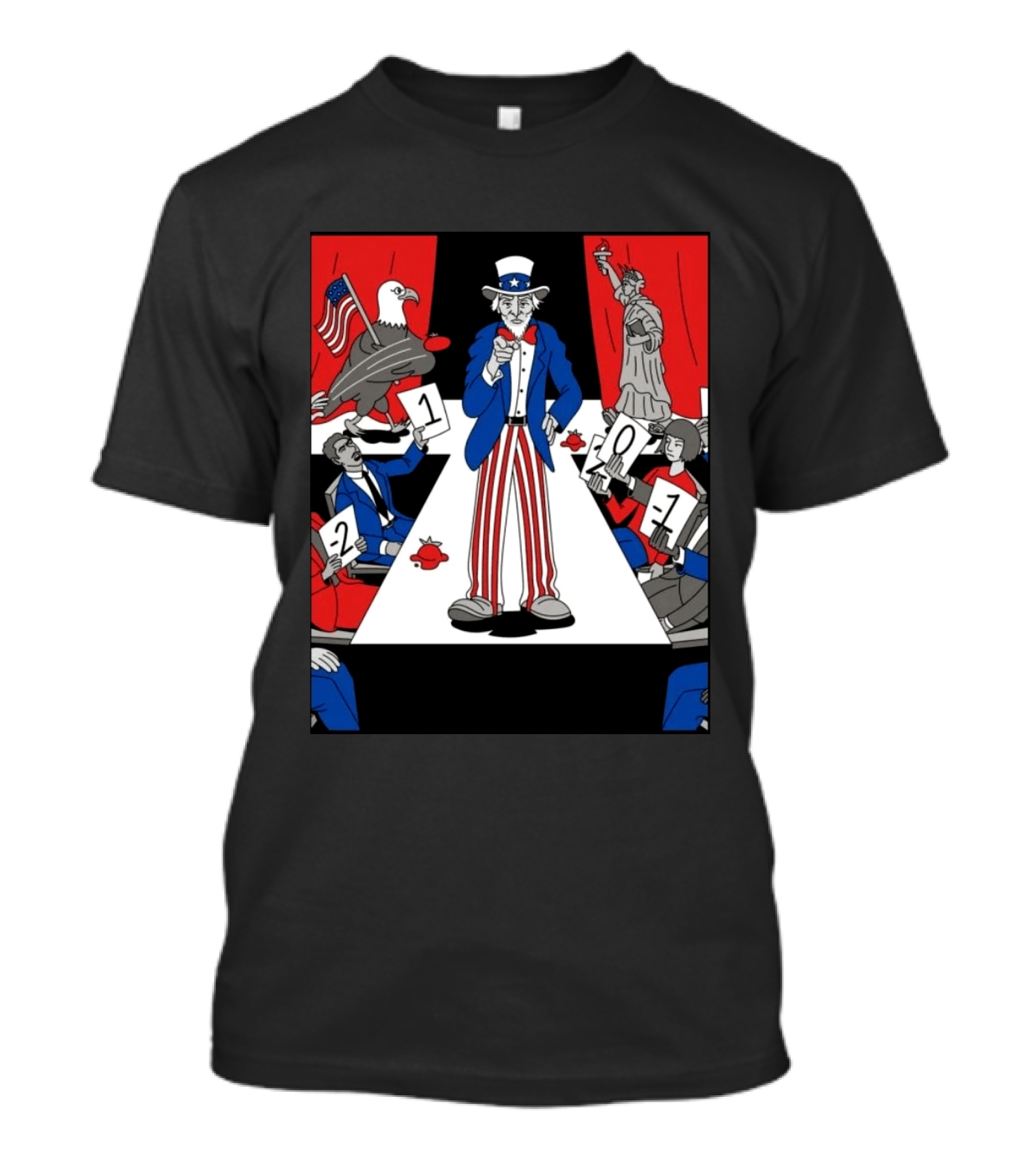 Uncle Sam Patriotic Symbol With Statue Of Liberty And American Eagle Political Commentary T-Shirt
