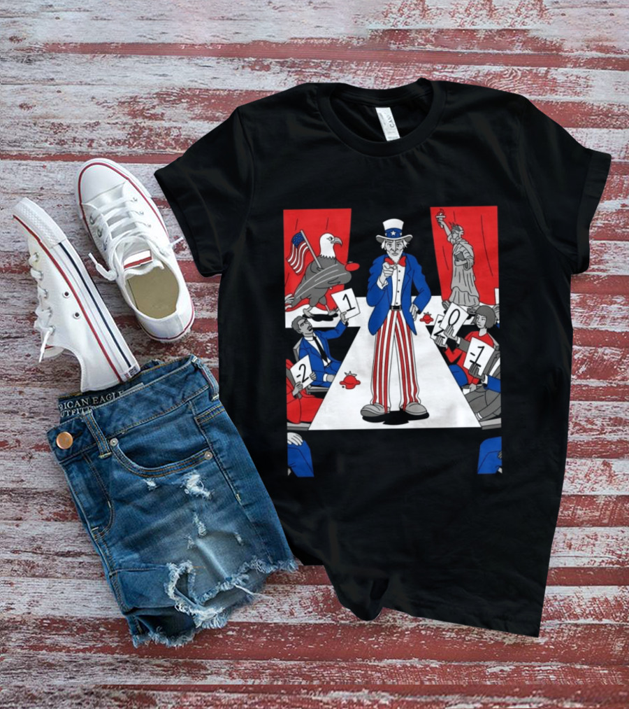 Uncle Sam Patriotic Symbol With Statue Of Liberty And American Eagle Political Commentary T-Shirt