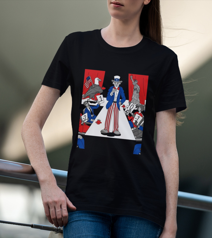 Uncle Sam Patriotic Symbol With Statue Of Liberty And American Eagle Political Commentary T-Shirt